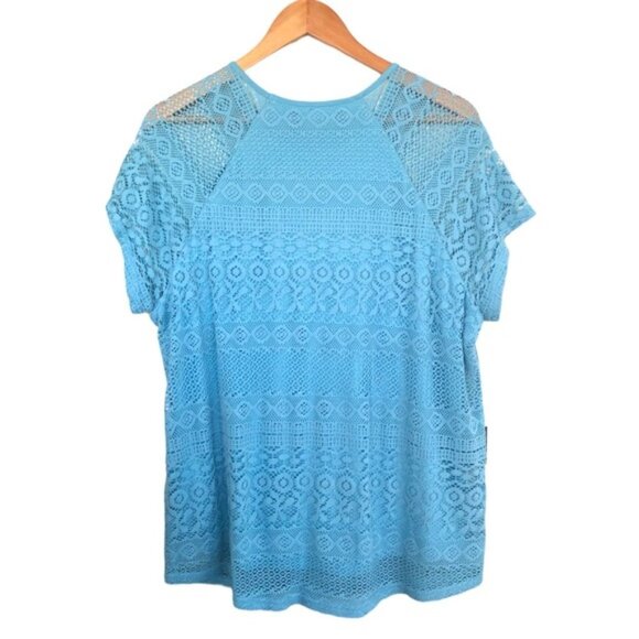 Chaps Teal Lace Pullover Top Short Sleeve 1X Plus Size - Picture 6 of 9